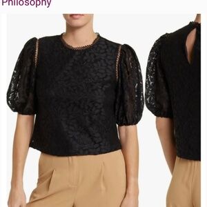 Black lace puff sleeve philosophy blouse